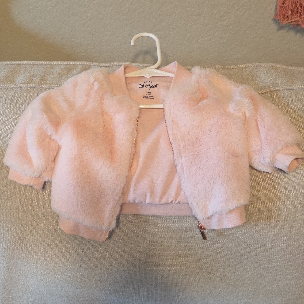 Cat & Jack Light Pink Fuzzy Kids Puffer Jacket